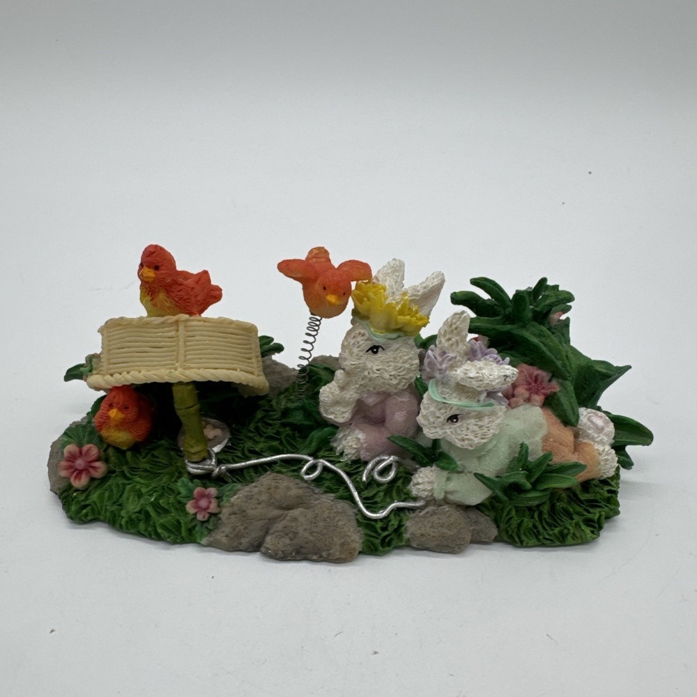 5‎ 1/2" Scene Figurine Table Decor - Easter Bunnies And Birds On Spring